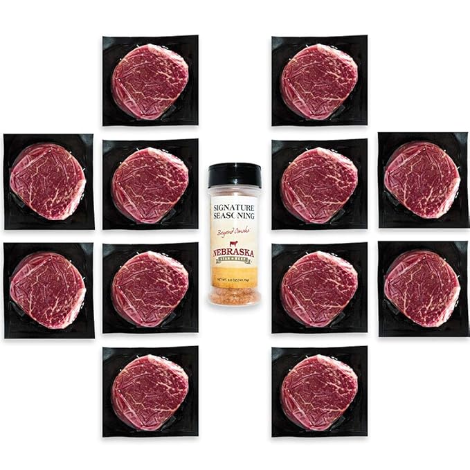 Nebraska Star Beef Prestige Steaks - 12 Packs with Signature Seasoning (12-5oz Filet Mignon)