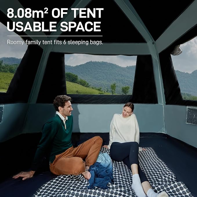 EVER ADVANCED Blackout Design 6 Person Camping Tent, Instant Cabin Tent for Family with Vestibule