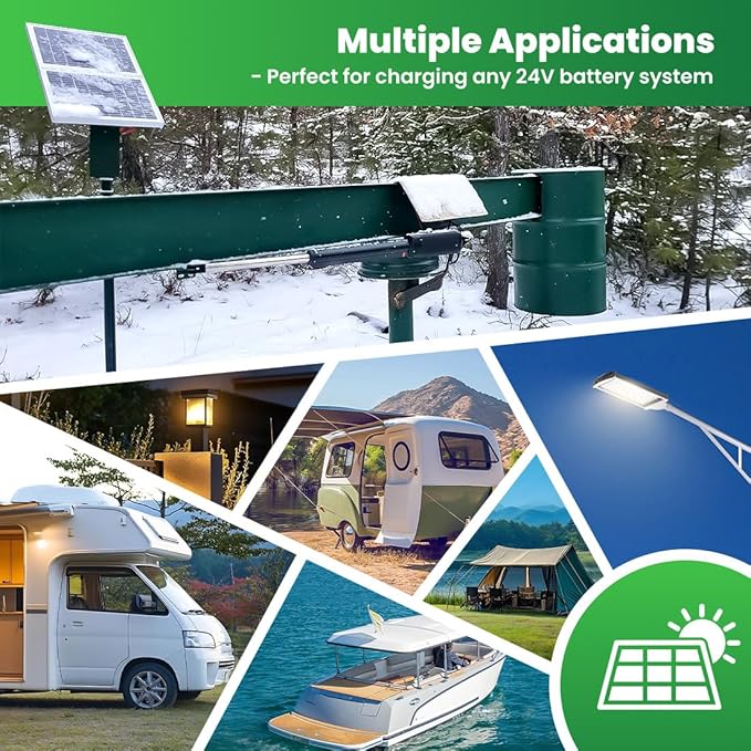 TOPENS TSQ20W Solar Panel 20-Watt 24V Monocrystalline Solar Panel Kit, for Gate Opener, Boat