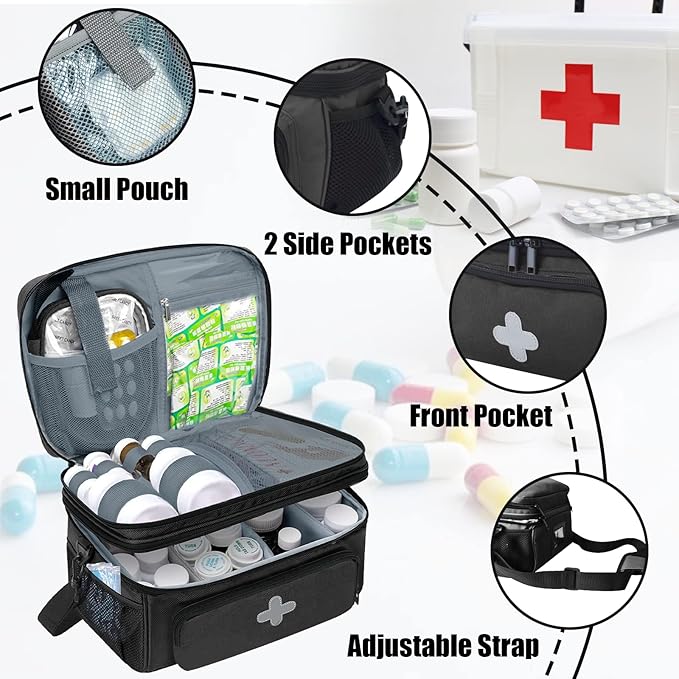 Medicine Storage Bag, Medical Bag Pill Bottle Organizer for Emergency, Medicine Box Empty with