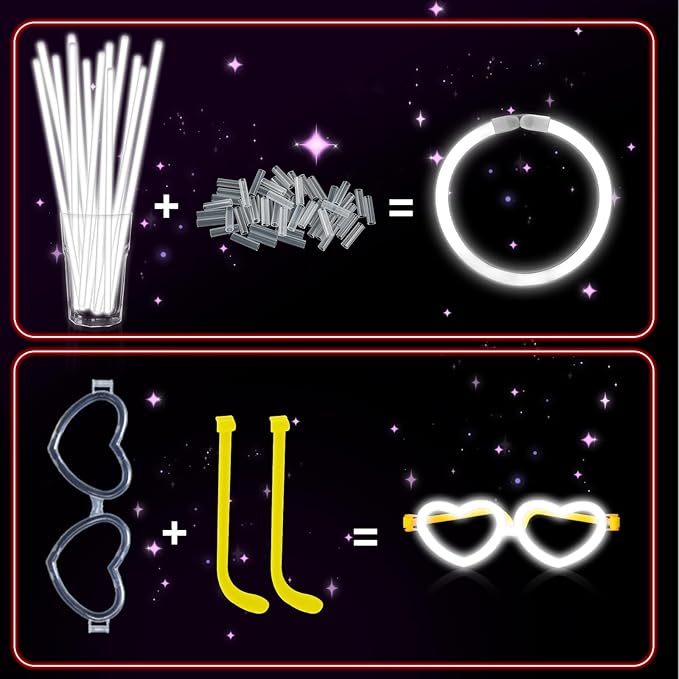 60 Pack 8??White Glow Sticks Bulk Bright Glow Sticks with 60 Connectors 20 Heart Glasses Glow In