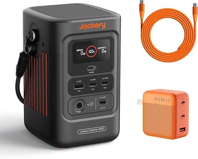 Jackery Portable Power Station Explorer 240D, 256Wh Backup Lithium Battery, with 102W GaN 3-Port