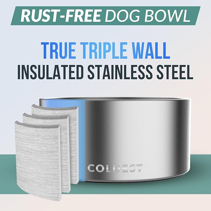 Coldest Dog Bowl - Anti Rust Metal, Non Slip, 3 Layers Insulated Stainless Steel Dog Bowls - Spill