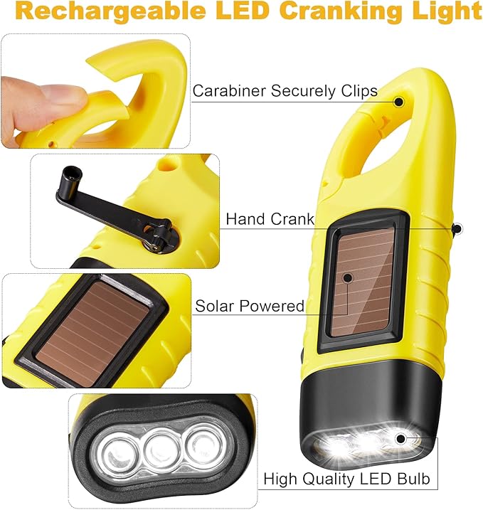 Mudder 4 Pack Hand Crank Solar Powered Flashlight Emergency Rechargeable Led Flashlight Survival