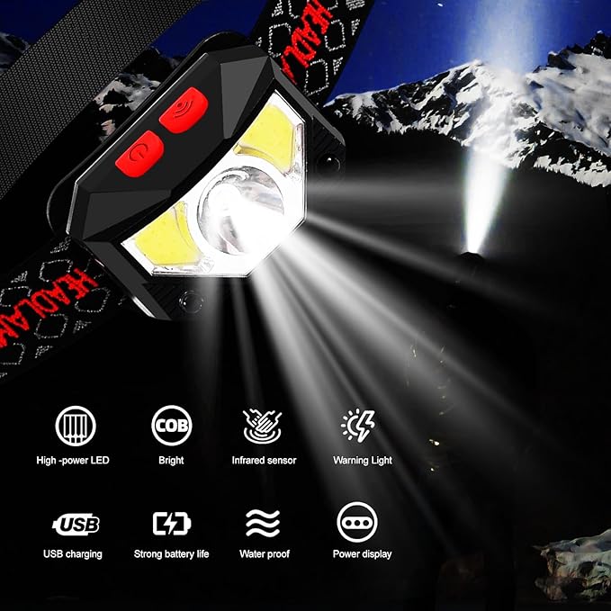 Headlamp Rechargeable 2 Pack, Bright LED Head Lamp Outdoor 1100 Lumen Headlight with White Red