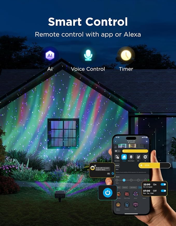 Govee Outdoor Projector Light, Upgraded Aurora Star Projector with 16 RGB Patterns, 50+ Scene Modes