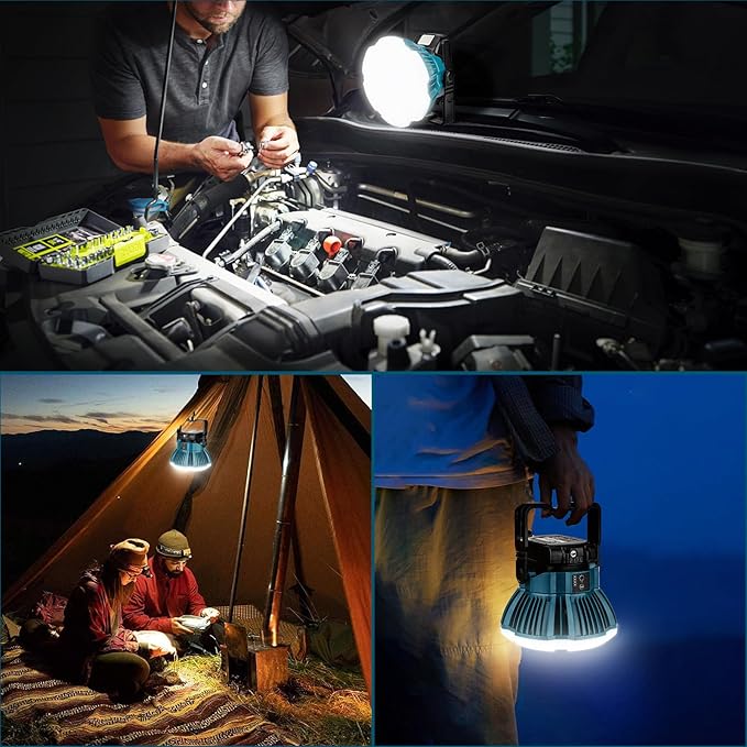LED Camping Lantern Light Compatible with Makita 18V Battery, 2400LM 3 Adjustable Brightness