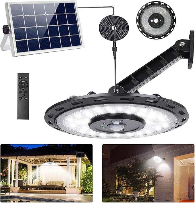 INDARUN Solar Shed Light with On/Off Switch, Up to 3000LM Solar Indoor/Outdoor Lights with 5 Modes