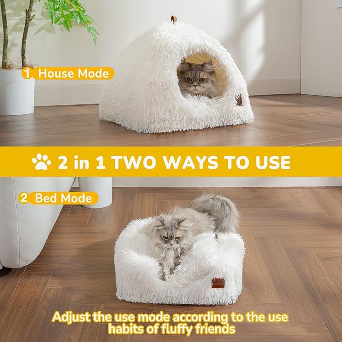 CATISM Cat Bed, Cat Cave for Indoor Cats, Soft Cat Dome, Self-Warming 2 in 1 Foldable Pet Cat House