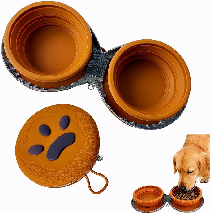 Collapsible Dog Bowls, Portable Dog Bowl, Travel Water Bowl for Dogs Camping Essentials, 2-in-1