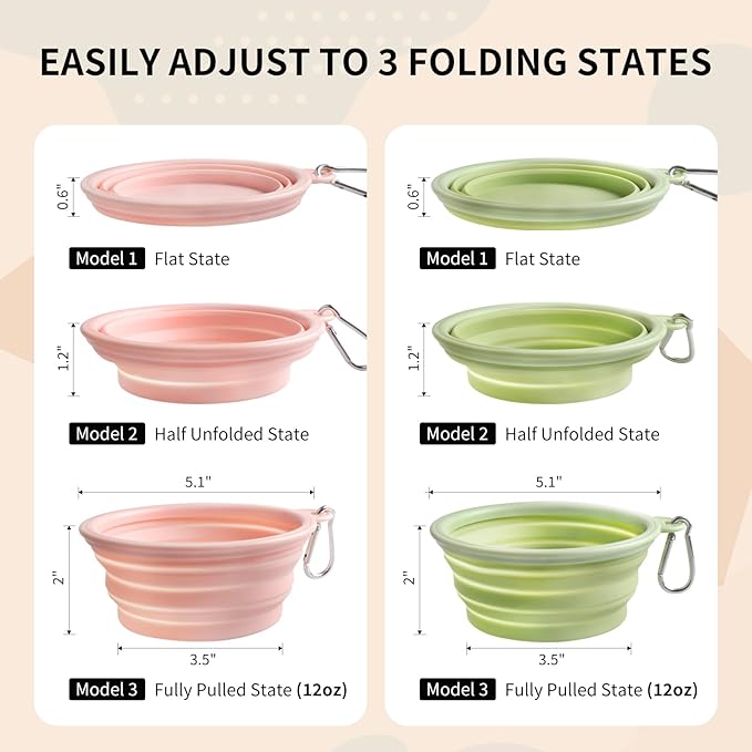 Collapsible Dog Bowls 2-Pack, Portable Travel Dog Bowl with Carabiner, Food-Grade Silicone Pet Bowl