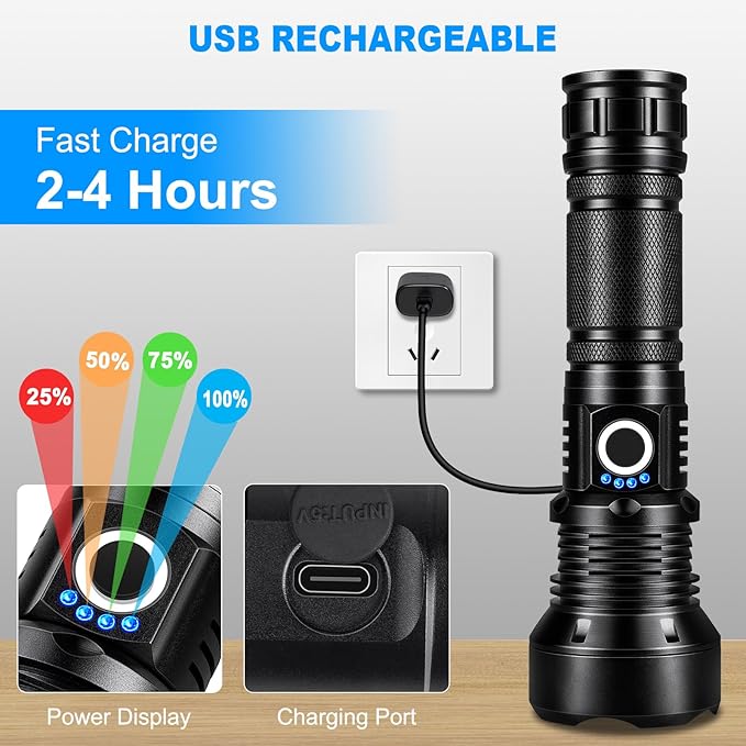 KINGCAESAR Flashlights High Lumens - 2 Pack, 90,000 Lumens Super Bright Flashlight Rechargeable