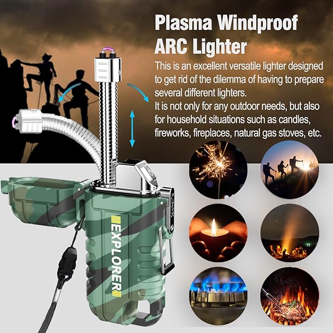 Waterproof Electric Lighter with 360°Flexible Long Neck, Outdoor Windproof Arc Lighter USB