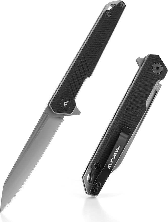 FLISSA Folding Knife, Pocket Knife with D2 Steel Blade, G10 Handle, Pocket Clip, Lightweight for