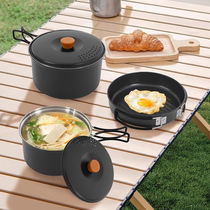 Portable Camping Cookware Set, 304 Stainless Steel Outdoor Camping Cooking Pots and Pans with