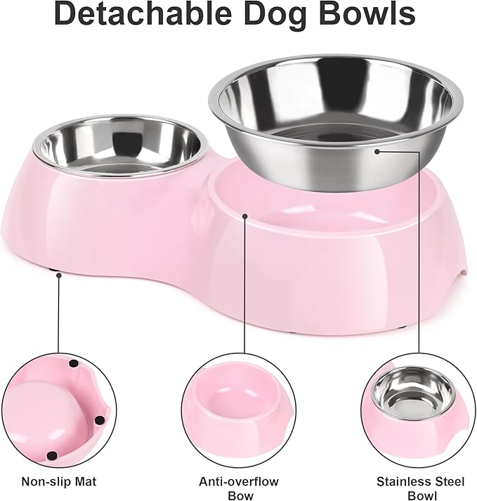 Double Dog Bowls Set ??Non-Slip Pet Food & Water Dishes with Resin Stand, Includes Small (1 Cup) &