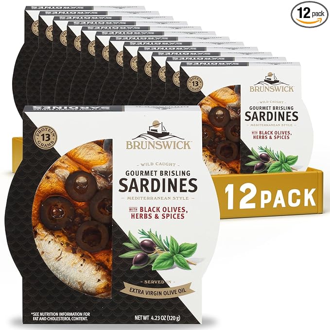 Brunswick Wild Caught Gourmet Brisling Sardines in Extra Virgin Olive Oil,Mediterranean Style,with