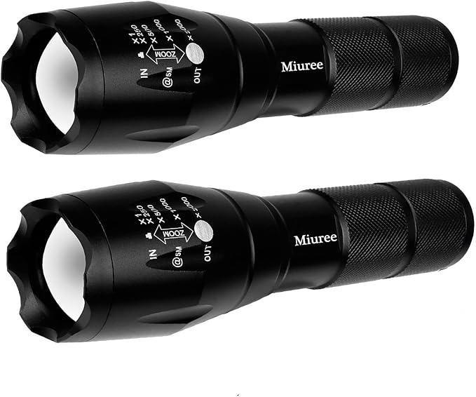 2 Pack LED Tactical Flashlight Water Resistant Military Grade 2000 Lumens 5 Modes Zoom Function
