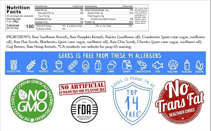 GERBS Superfood Snack Mix 2 LBS. | Top 14 Food Allergy Free | Bulk Bag | Made USA | Raw Pumpkin
