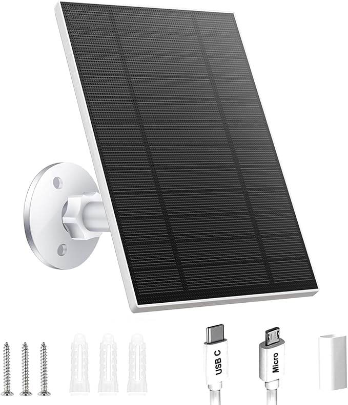 5W Solar Panels for Security Camera, Solar Panel with Micro USB & USB-C Port for DC 5V Outdoor