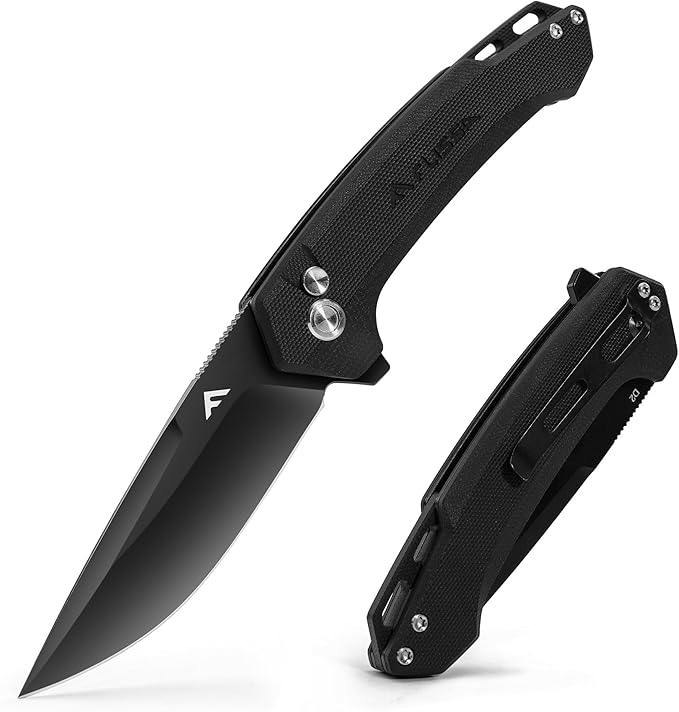 FLISSA Pocket Folding Knife, 3.2??D2 Blade G10 Handle EDC Knife with Button Lock and Pocket Clip