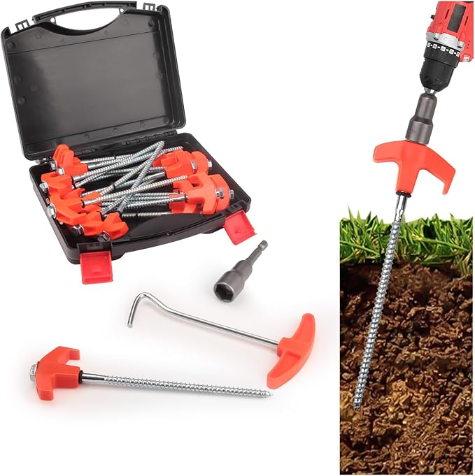 20 Pcs Tent Stakes Heavy Duty, 8 in Ground Anchors Screw in, Grow in the Dark Screw in Tent Stakes