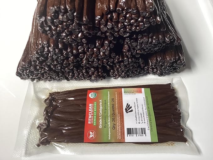 26 Organic Madagascar Vanilla Beans Grade A. Certified USDA Organic. Fresh by FITNCLEAN VANILLA for