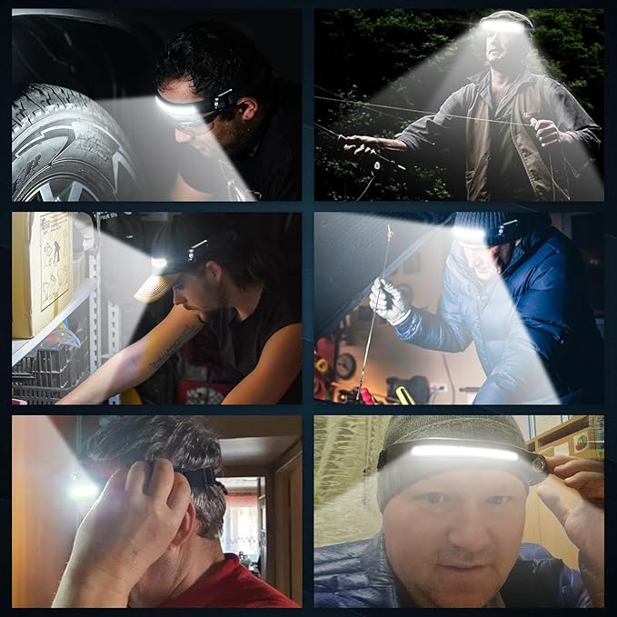 Headlamp Rechargeable 8 Pack, LED Headlight Flashlight Super Bright with 230° Wide Beam, Motion
