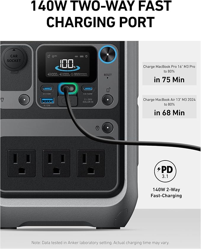 Anker Portable Power Station SOLIX C300, 288Wh LiFePO4 Battery, 300W (600W Surge) Solar Generator