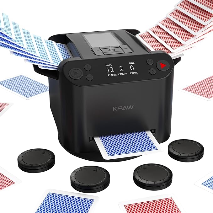 Automatic Card Shuffler and Dealer - 1-2 Decks Support 12 Players, 4 Drawing Remotes, Built-in