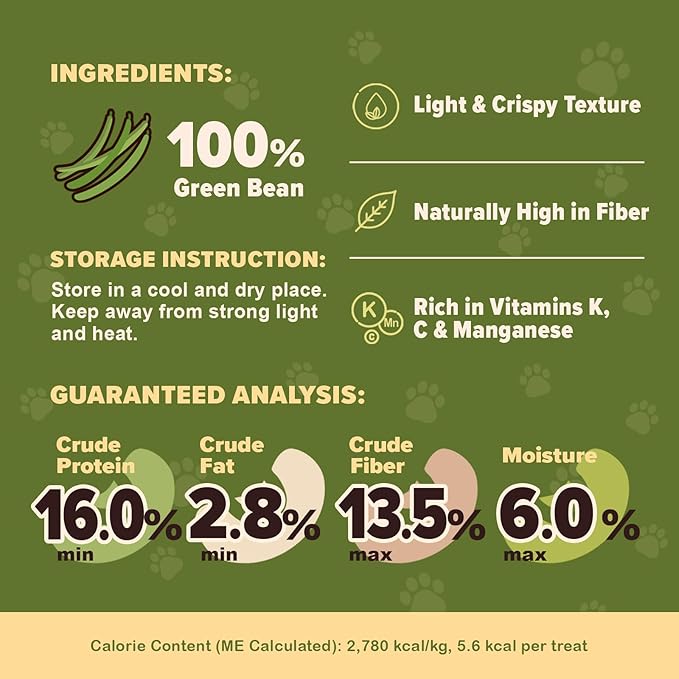 Green Bean Chips for Dogs – 100% Natural Single Ingredient Dog Treats – Snappy & Crispy – High