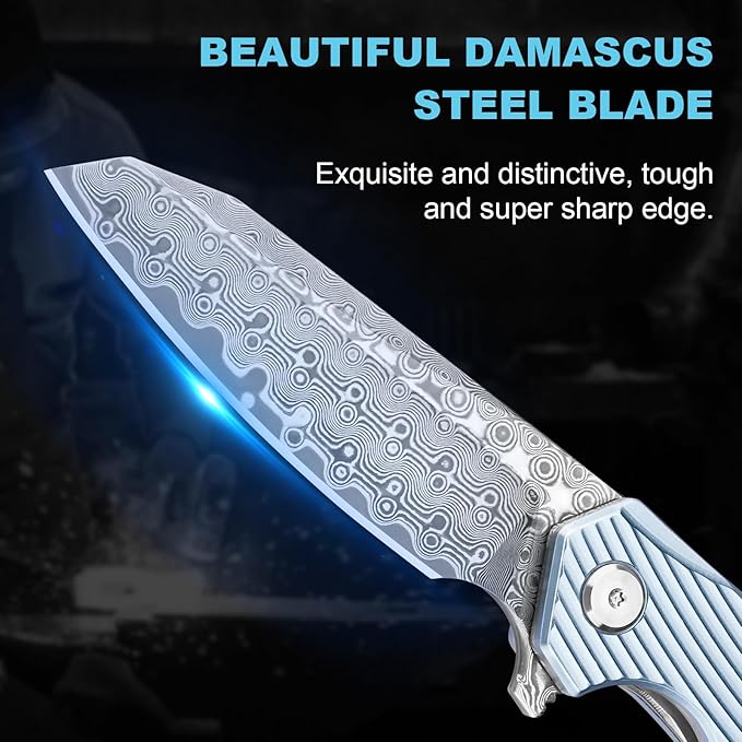 Damascus Pocket Knife 3.46" Damascus Steel Blade EDC Pocket Knives & Folding Knives for Men Women