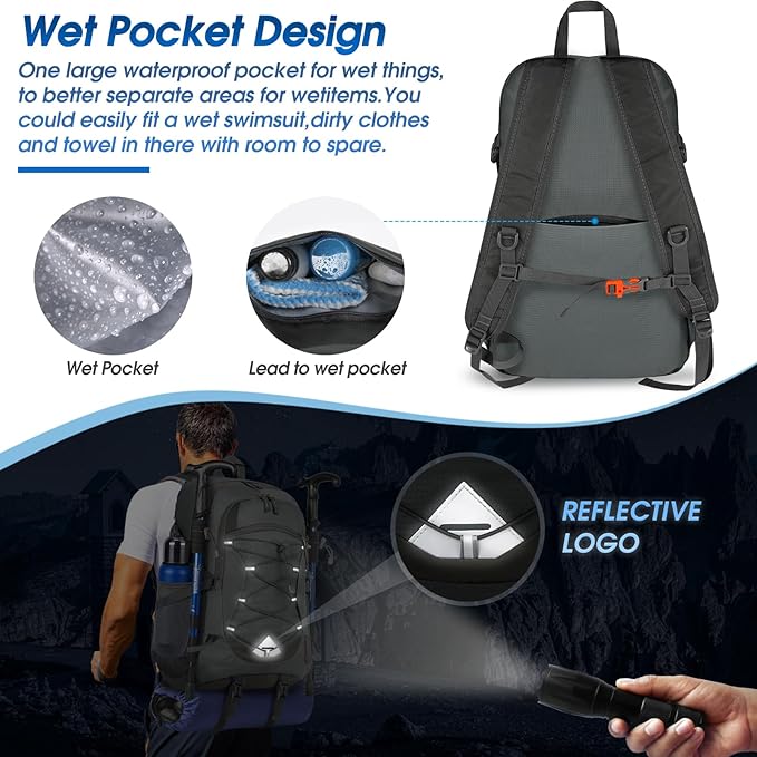IGOLUMON Hiking Backpack 40L Packable Lightweight Camping Backpack Men Women Waterproof Hiking