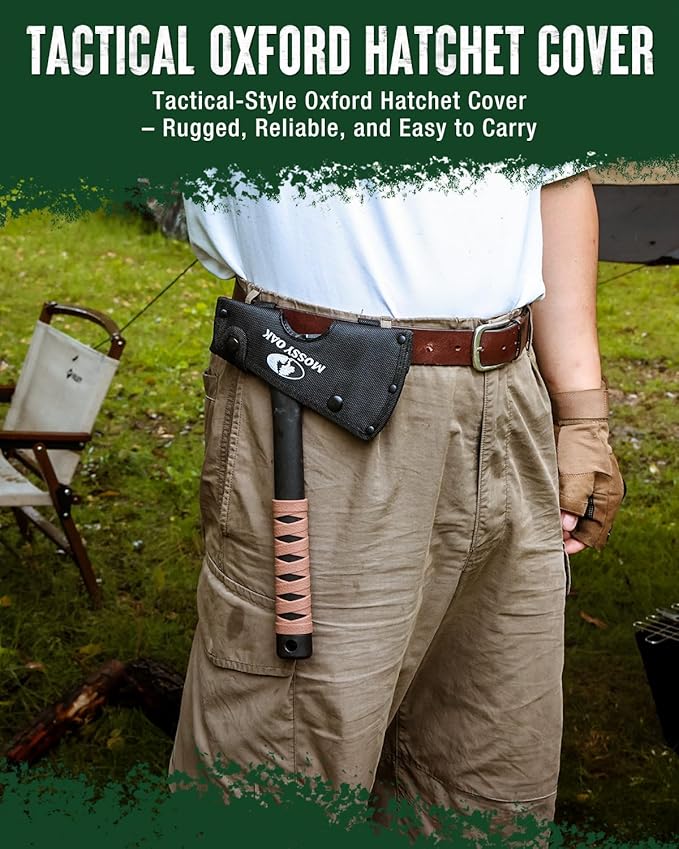 MOSSY OAK 12" Camping Axe and Survival Hatchet with Sheath, Compact Outdoor Multitool Hatchet with