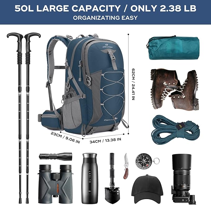 Maelstrom Hiking Backpack,Camping Backpack,50L Waterproof Hiking Daypack with Rain