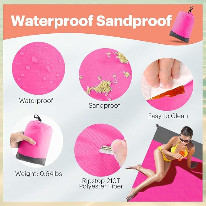 EASYFUN Beach Blanket Sandproof Oversized, 79''×83'' Extra Large Beach Mat, Portable Picnic Mat for