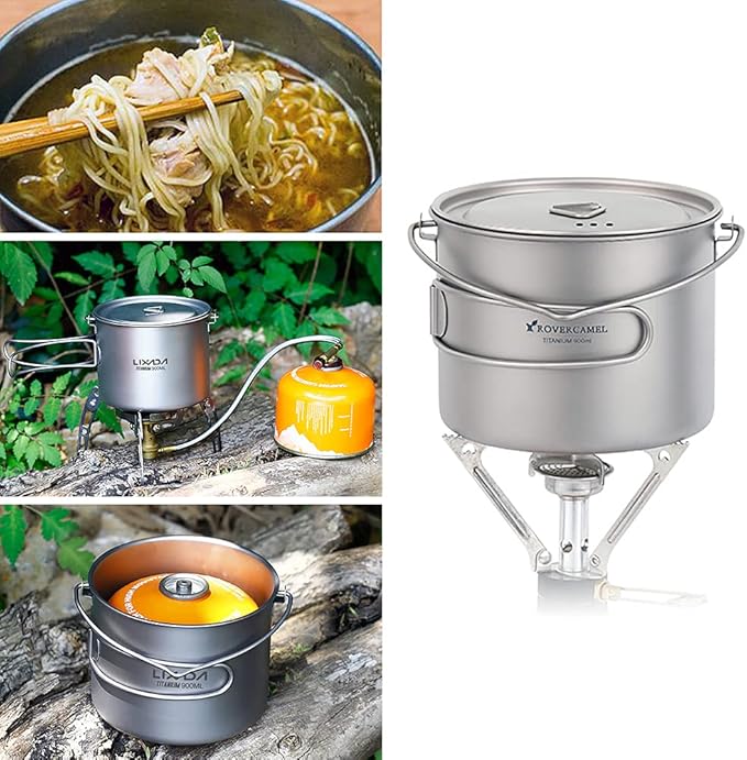 Titanium Pot, 750ml/900ml/1100ml Ultralight Titanium Pot Water Mug Cup with Lid and Foldable Handle