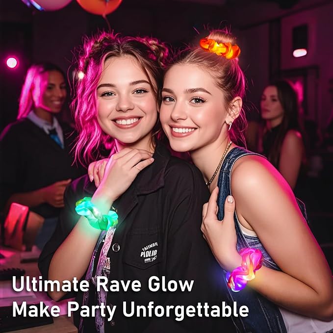 8 PCS Light up Scrunchies for Girls, Glow in the Dark Party Supplies, 3 Glow Mode Satin Scrunchy