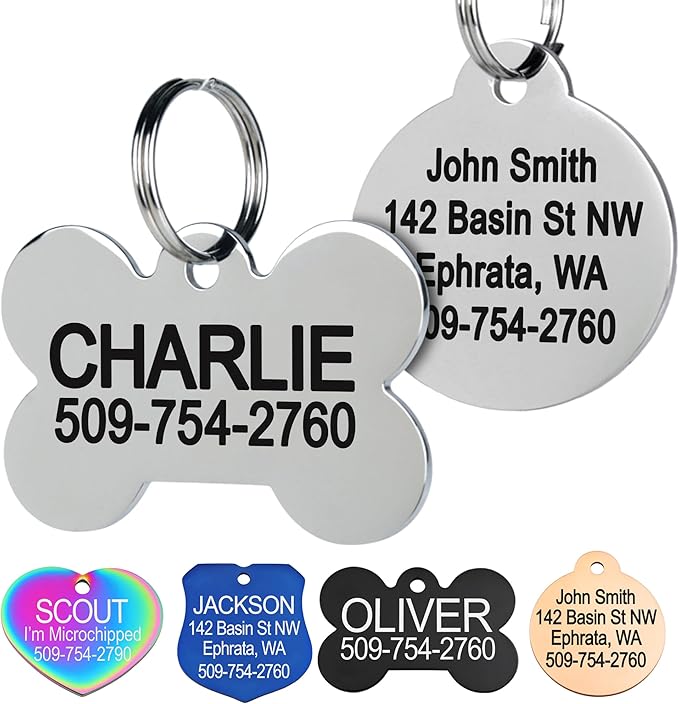 GoTags Stainless Steel Pet ID Tags, Personalized Dog Tags and Cat Tags, up to 8 Lines of Custom
