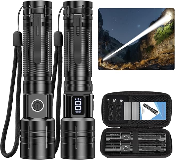 AdamStar Tactical High Lumens Flashlights, LED Rechargeable Flashlight Super Bright Flash Light