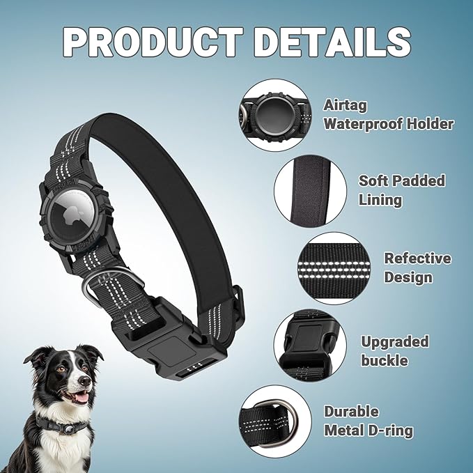 AirTag Dog Collar, IP68 Waterproof Integrated Air Tag Dog Collars with Reflective, Ultra-Durable