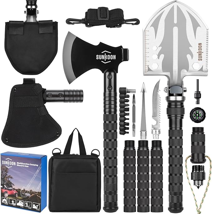 Survival Shovel Survival Axe, Camping Folding Shovels Hatchet with 19.2-37.8inch Lengthened Handle