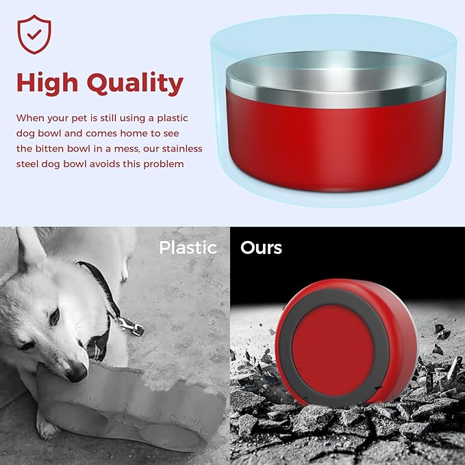 Dog Bowl, Stainless Steel Dog Food and Water Bowl with Non Slip Quiet Bottom, Easy to Clean