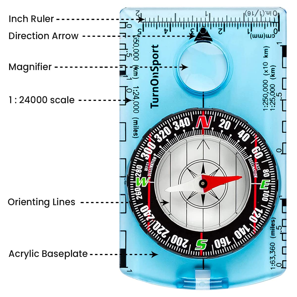 TurnOnSport Orienteering Compass - Blue - product view 3