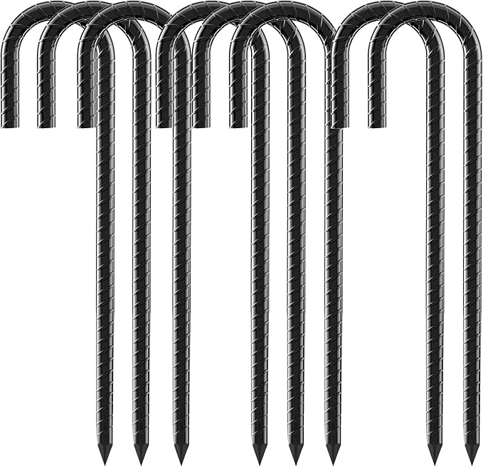 12 Inch Rebar Stakes, 8 Pack J Hook Heavy Duty Ground Stakes for Canopy Tent Trampoline and Chain
