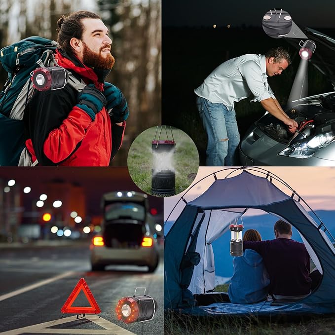 Lichamp Collapsible 2-Pack Camping Lanterns, 300LM COB Light & 150LM Flashlight with Red
