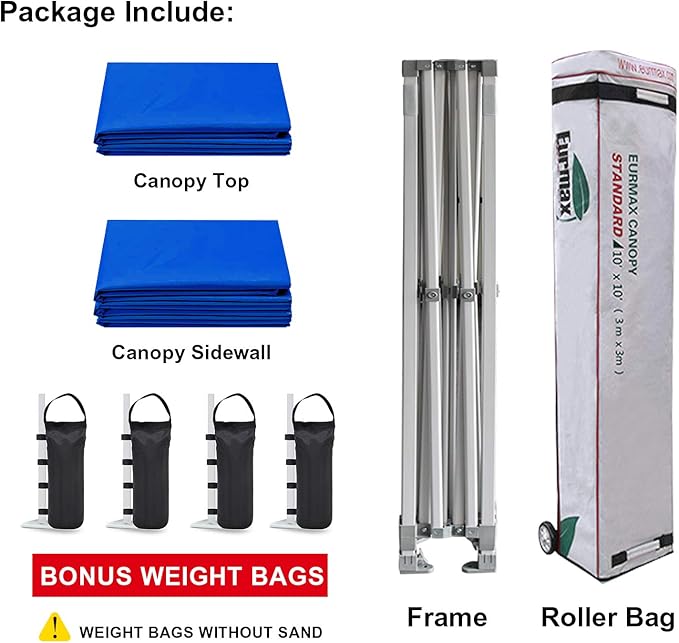 Eurmax USA 10'x10' Pop-up Canopy Tent Commercial Instant Canopies with 4 Removable Zipper End Side