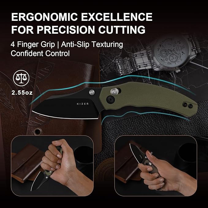 Kizer Mini Bulldog Pocket Knife, 2.5??D2 Sheepsfoot Blade Folding Knife, G10 Handle Clutch Lock