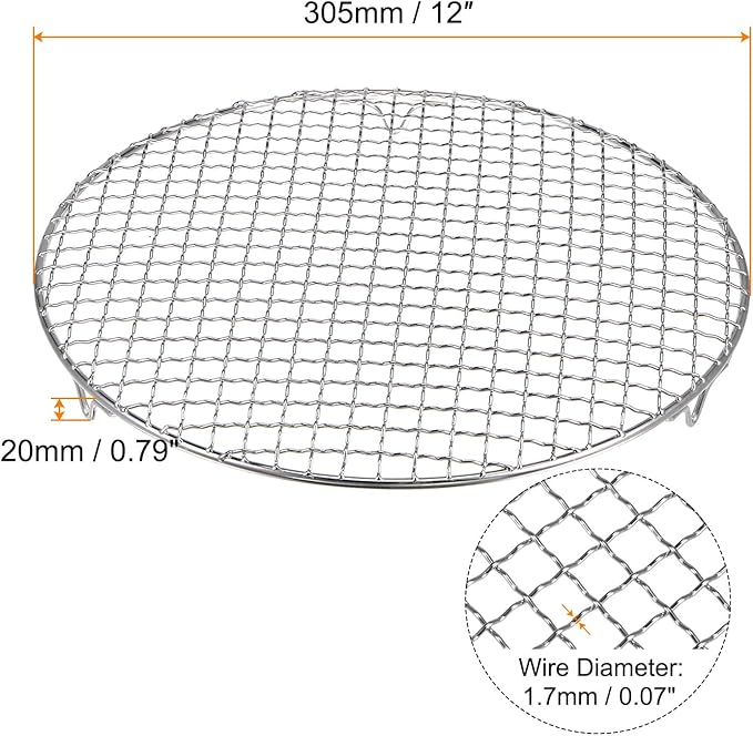 HARFINGTON Round Cooking Rack 12-inch 201 Stainless Steel Cross Wire Barbecue Grill Net with 20mm