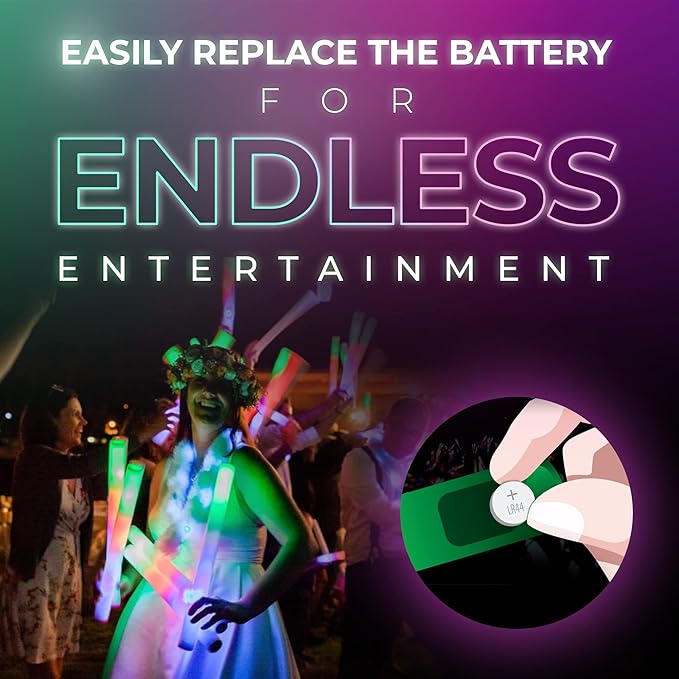100 Pack - Multicolor LED Foam Sticks Glow Batons - 3 Modes - 18" - Great for Weddings and Parties